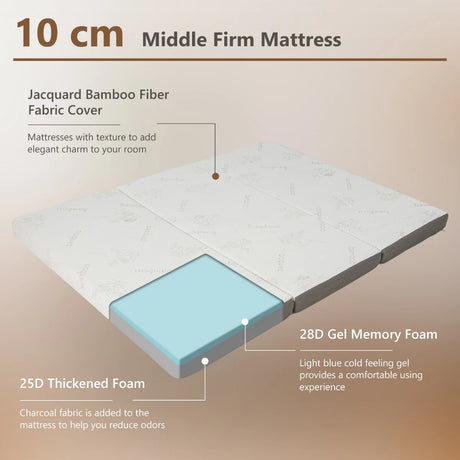 Cool Gel Memory Foam Folding Mattress with Bamboo Cover and Mesh Border Fabric-L