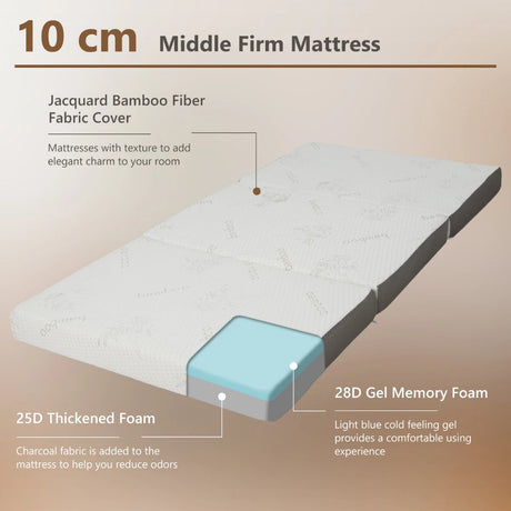 Cool Gel Memory Foam Folding Mattress with Bamboo Cover and Mesh Border Fabric-S
