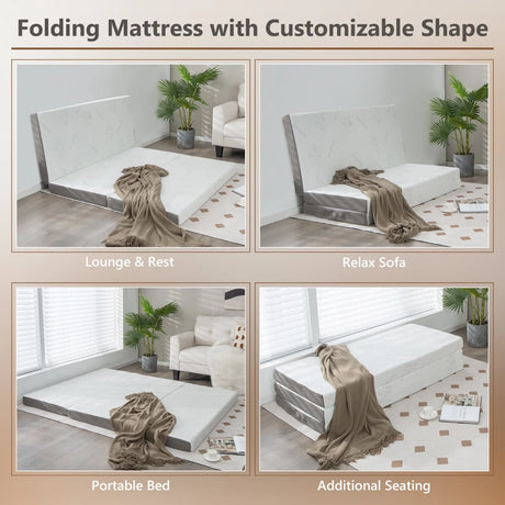 Cool Gel Memory Foam Folding Mattress with Bamboo Cover and Mesh Border Fabric-M