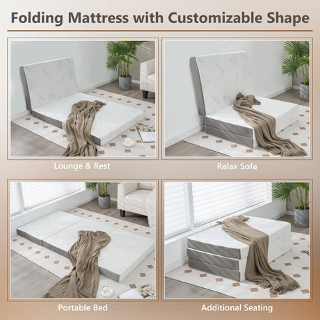 Cool Gel Memory Foam Folding Mattress with Bamboo Cover and Mesh Border Fabric-S
