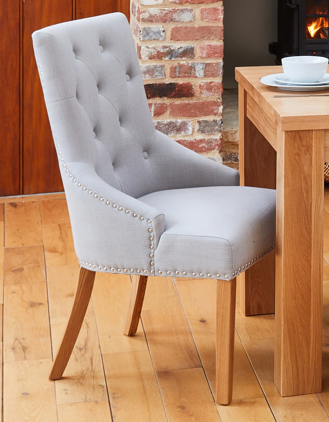 Oak Accent Narrow Back Upholstered Dining Chair - Grey (Pack Of Two)
