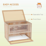 PawHut Wooden Hamster Cage Mouse Mice Rodent Small Animals Hutch Exercise Play House 60 x 35 x 42cm, Natural Wood Finish