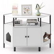 Corner Cat Litter Box Enclosure with Open Shelf Entries and Double Doors-White