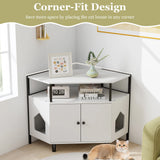 Corner Cat Litter Box Enclosure with Open Shelf Entries and Double Doors-White