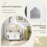 Corner Cat Litter Box Enclosure with Open Shelf Entries and Double Doors-White