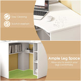 Corner Computer Desk Triangle Home Office Desk with Adjustable Shelf and Arc-Shaped Profile-White