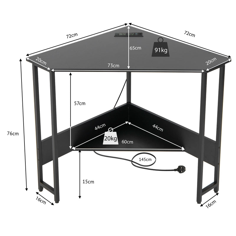 Corner Desk 90-degree Triangle Computer Desk with Power Outlet-Black