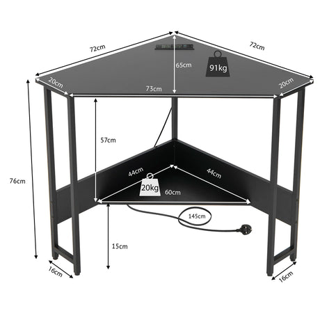 Corner Desk 90-degree Triangle Computer Desk with Power Outlet-Black
