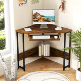 Corner Desk with Power Outlets Small Computer Desk-Rustic Brown