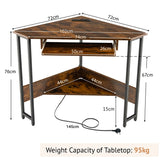 Corner Desk with Power Outlets Small Computer Desk-Rustic Brown