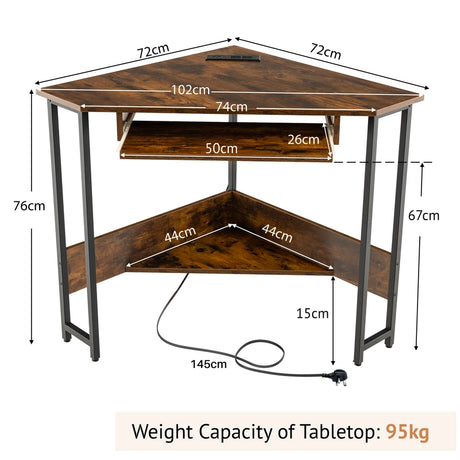 Corner Desk with Power Outlets Small Computer Desk-Rustic Brown
