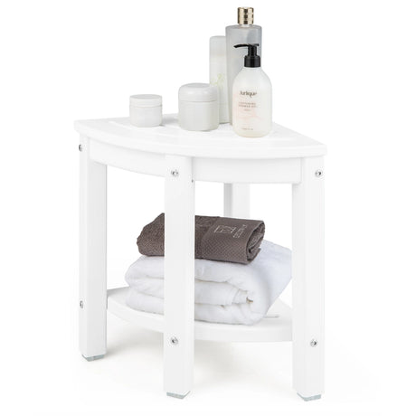 Corner Shower Bench Stool with Storage Shelf for Shaving Legs-White