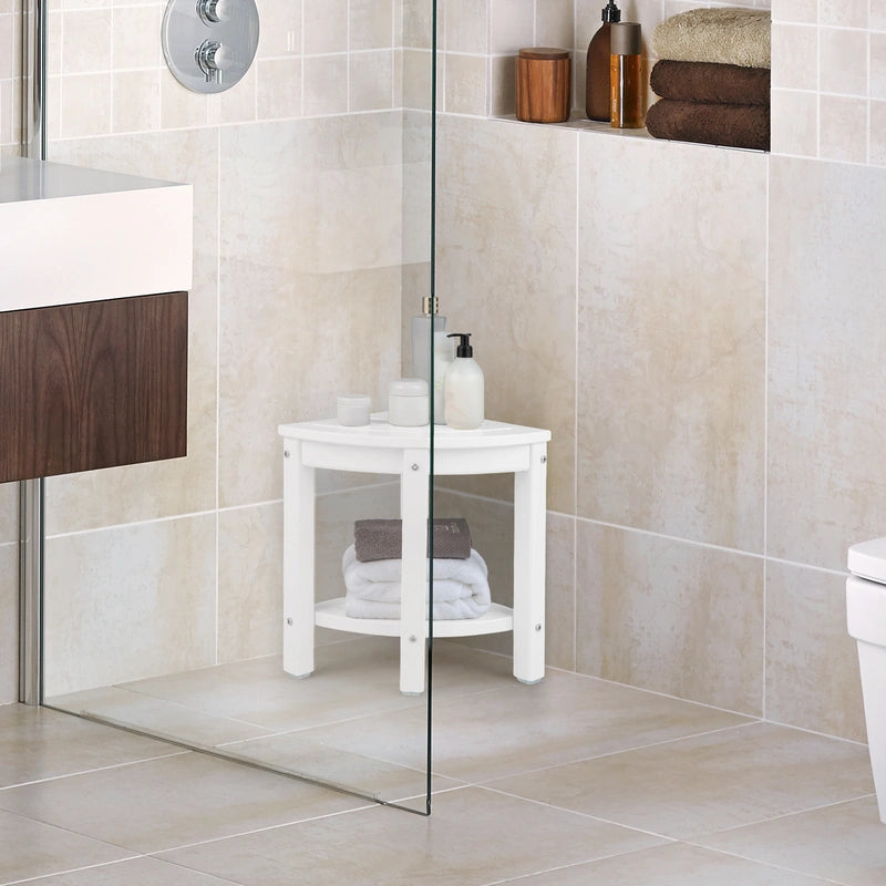 Corner Shower Bench Stool with Storage Shelf for Shaving Legs-White