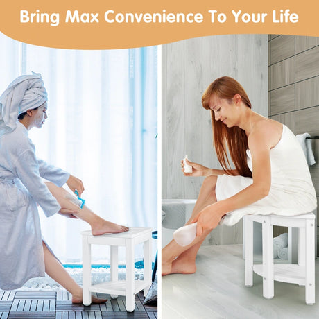 Corner Shower Bench Stool with Storage Shelf for Shaving Legs-White