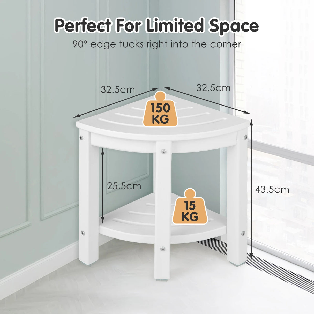 Corner Shower Bench Stool with Storage Shelf for Shaving Legs-White