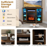 Corner TV Stand with Fireplace Insert and LED Lights-Rustic Brown