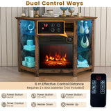 Corner TV Stand with Fireplace Insert and LED Lights-Rustic Brown