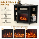 Corner TV Stand with Fireplace Insert and LED Lights-Black