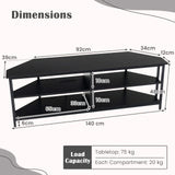 Corner TV Stand with AC Outlets and Storage Shelves-Black