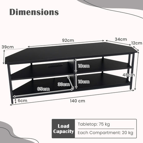 Corner TV Stand with AC Outlets and Storage Shelves-Black