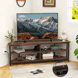 Corner TV Stand with AC Outlets and Storage Shelves-Brown