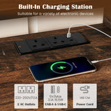 Corner TV Stand with AC Outlets and Storage Shelves-Brown