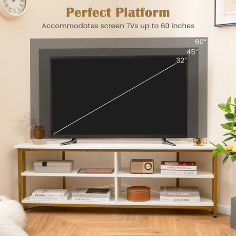 Corner TV Stand with AC Outlets and Storage Shelves-White