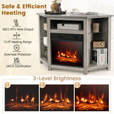 Corner TV Stand with Fireplace Insert and LED Lights-Grey