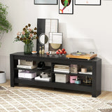 Corner TV Stand with Power Outlet and 4 Open Storage Shelves-Black