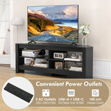 Corner TV Stand with Power Outlet and 4 Open Storage Shelves-Black