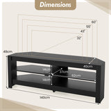 Corner TV Stand with Power Outlet and 4 Open Storage Shelves-Black