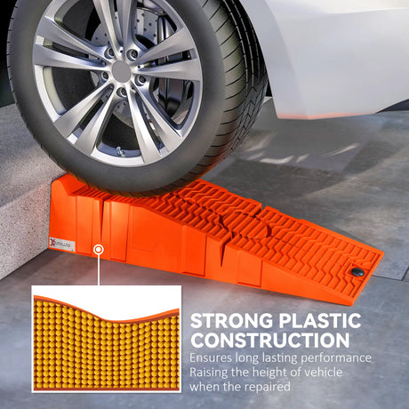 DURHAND 2 Pieces Car Ramps Heavy Duty 2.5 Ton Motorhome Levelling Ramps, Plastic Garage Workshop Car Lift, Portable Automotive Vehicle Campervan Car Ramp, Orange