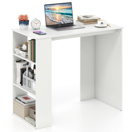 Computer Desk with Bookshelf for Study Living Room-White