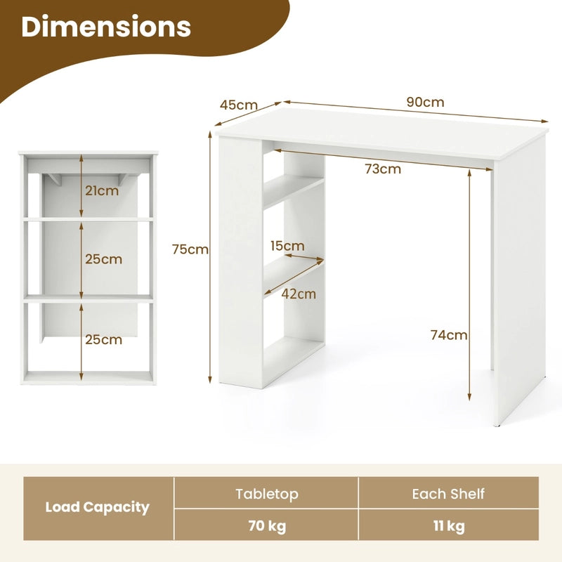 Computer Desk with Bookshelf for Study Living Room-White