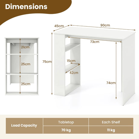 Computer Desk with Bookshelf for Study Living Room-White