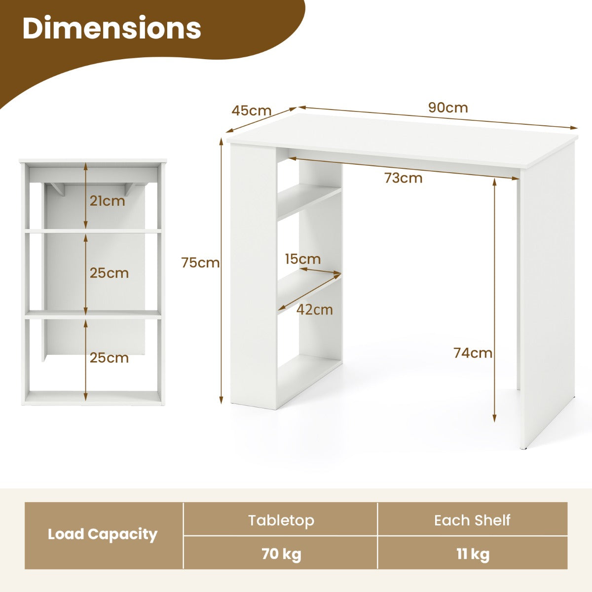 Computer Desk with Bookshelf for Study Living Room-White