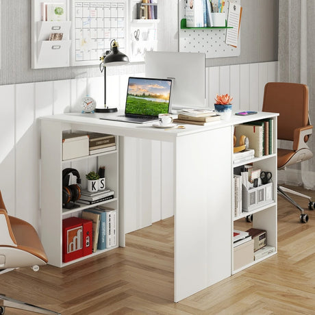 Computer Desk with Bookshelf for Study Living Room-White