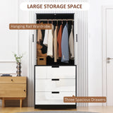 HOMCOM 2 Door Wardrobe, Modern Wardrobe with 3 Drawers and Hanging Rod for Bedroom, High Gloss White