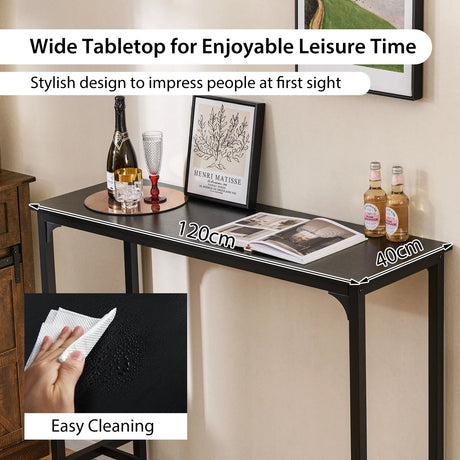 Counter Height Bar Table with Steel Frame and Footrest-Black