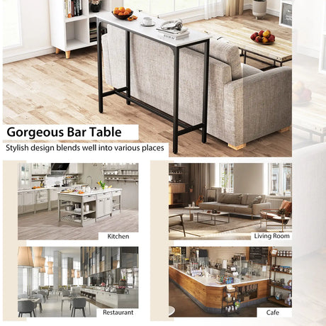 Counter Height Bar Table with Steel Frame and Footrest-White