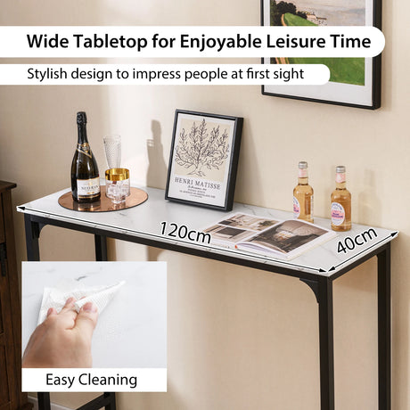 Counter Height Bar Table with Steel Frame and Footrest-White
