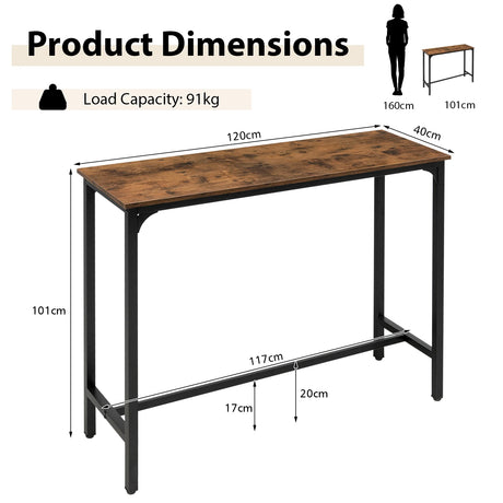 120 x 40 cm Industrial High Bar Table for Kitchen & Cafe & Pub