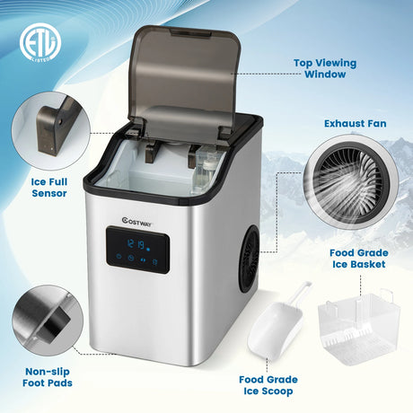 Countertop Nugget Ice Maker with 2 Ways Water Refill-Silver