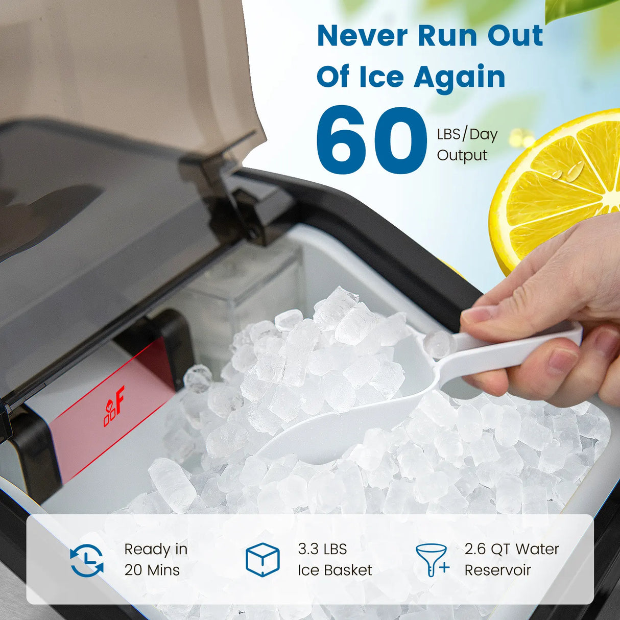 Countertop Nugget Ice Maker with 2 Ways Water Refill-Silver