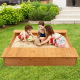 Kids Wooden Sandbox with Bench Seats and Storage Boxes
