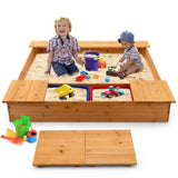 Kids Wooden Sandbox with Bench Seats and Storage Boxes