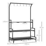 Outsunny 3 Tiered Plant Rack with Hanging Hooks, Tall Plant Stand for Indoor Outdoor Porch Balcony Use, Black