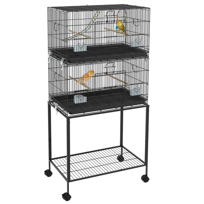 PawHut Two-Tier Bird Cage on Wheels, with Stand, for Small Birds