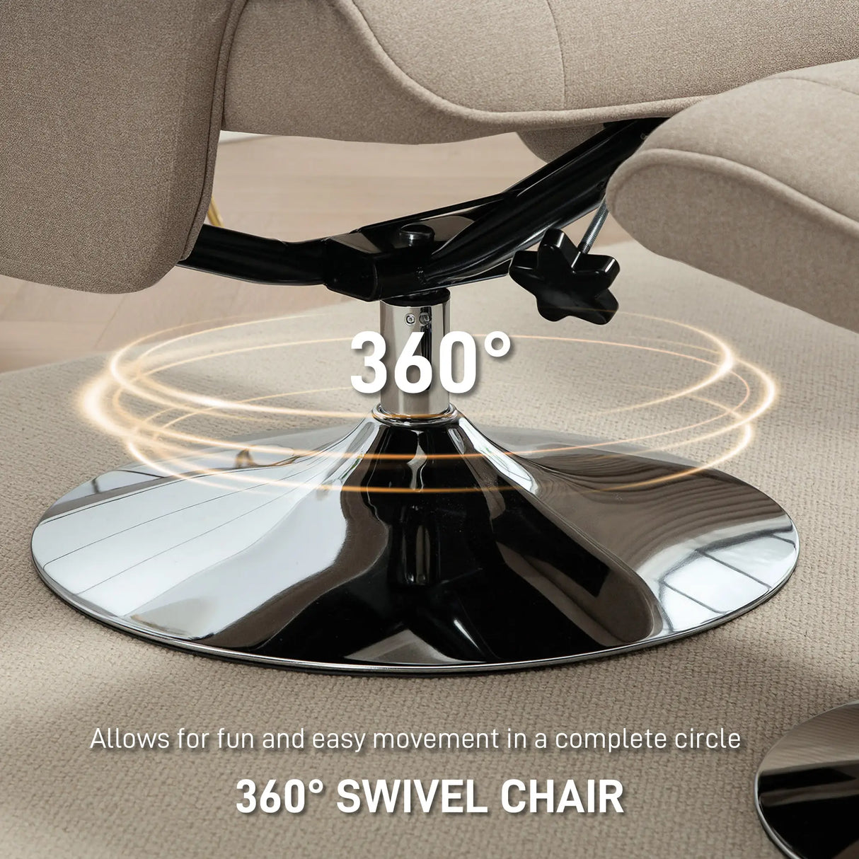 HOMCOM Swivel Recliner Chair with Footstool, Velvet Recliner Armchair with Ottoman, Steel Base, Upholstered Reclining Chair for Living Room, Bedroom, Office, Beige