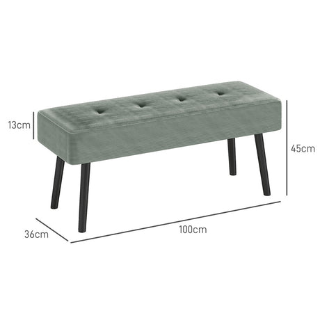 HOMCOM End of Bed Bench, Corduroy Bedroom Bench with Thick Padding and Steel Legs, Tufted Window Seat for Entryway, Living Room, Green